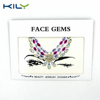 KILY Tribe Wing Design Metal Rhinestone Face Gems Festival Sticker KB-1064