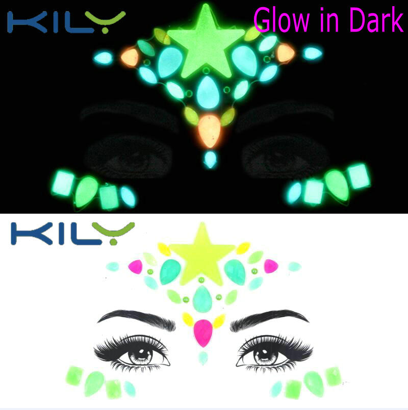 KILY UV Face Gems Sticker Glow in Dark Face Jewels for Party KB-2201