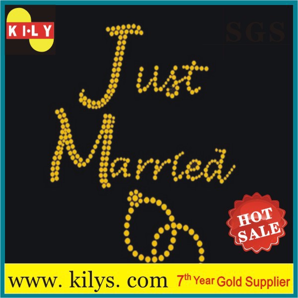 Custom Bride Hot fix rhinestone transfer Wedding rings motif for pillow KB-1005
