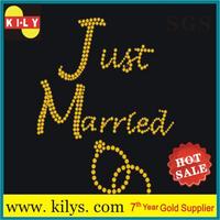 Custom Bride Hot fix rhinestone transfer Wedding rings motif for pillow KB-1005