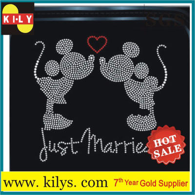Mickey Just Married rhinestone motif hot fix stone transfer for pillow